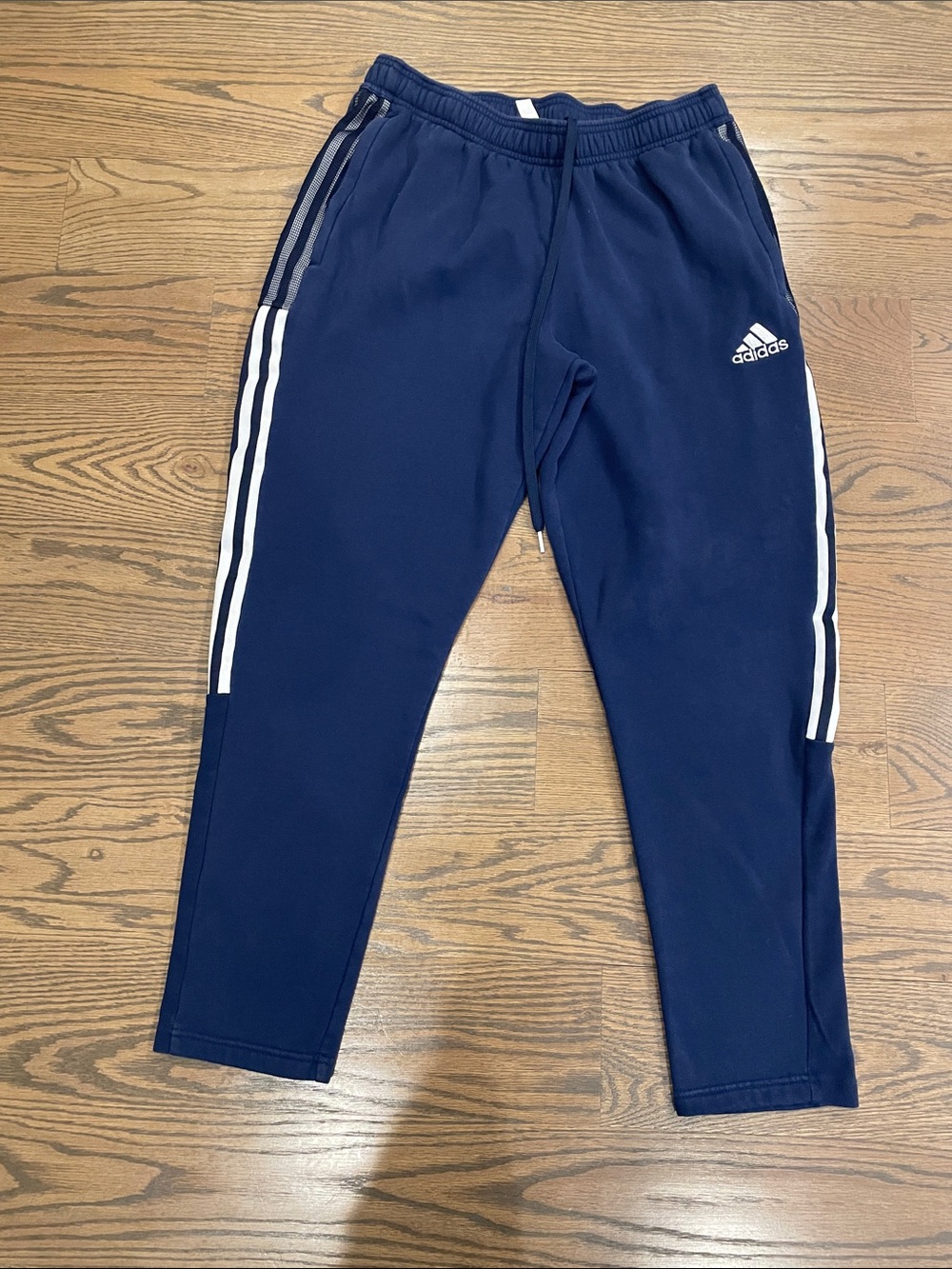adidas Navy Blue Men’s Tiro 21 Sweatpants with White 3-Stripe Detailing, Size L